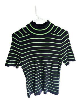 Free Assembly Green And Navy Stripe Turtle Neck Top Size Large (12-14) NWT